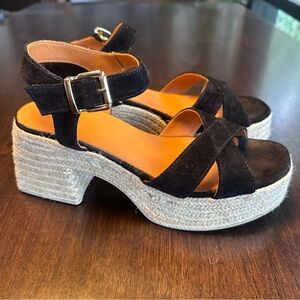 Sezane Manon Black Suede Espadrille Platform Sandals 38 8